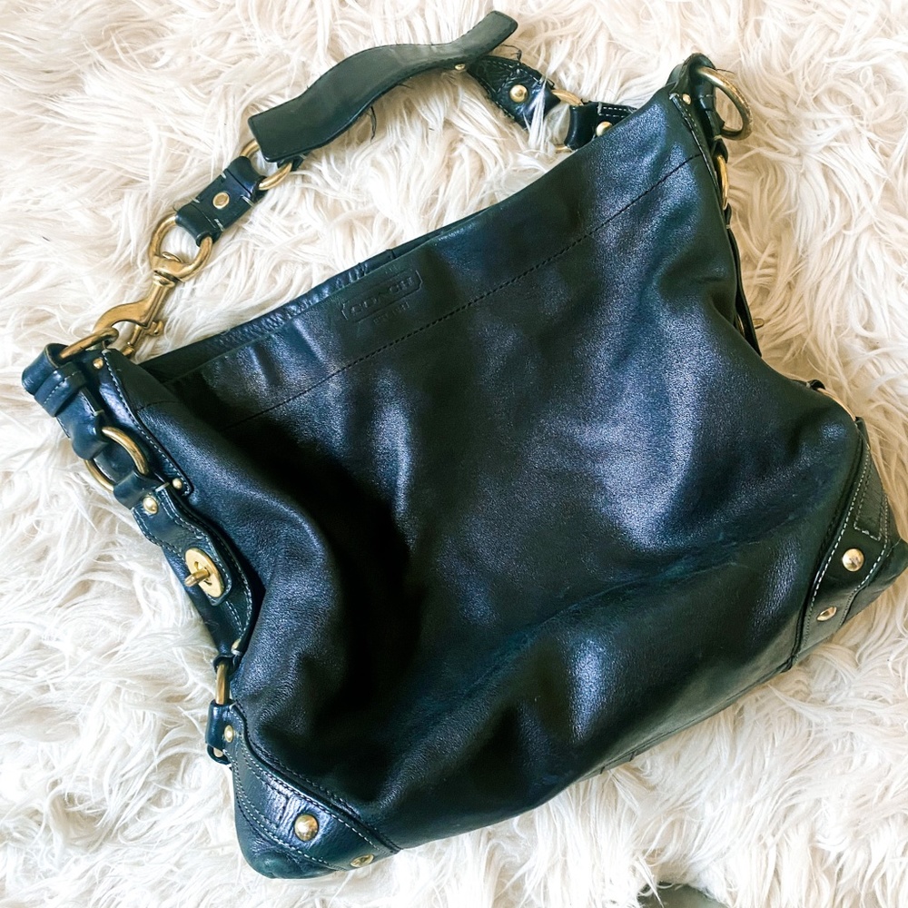 COACH Carly Black Leather Hobo Handbag Style 10616